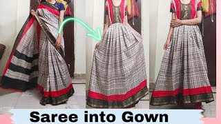 Renovation of saree into designer Gown 👗 || Cutting and Stitching || Designer Gown