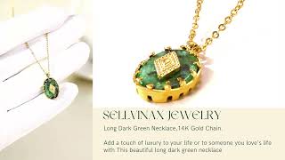 Elegant 14K Gold Chain Long Dark Green Stone Necklace - Perfect for any Occasion!