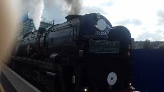 Steam 35028 clan line seen at exeter st davids before returning to london waterloo.