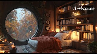 Cozy Reading Nook Ambience with Smooth Jazz, Cabin Ambience, Gentle Rain for Study, Sleep 🍁