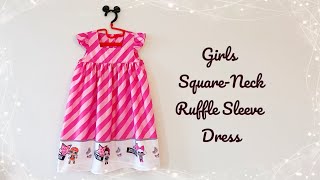 Girls Square-Neck  Ruffle Sleeve Dress (4T~8T)|【FREE PATTERN DOWNLOAD】|Step-by-step Tutorial|方领飞袖连衣裙