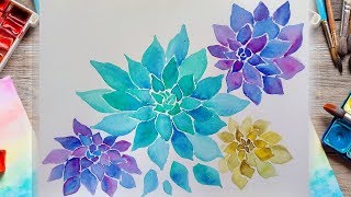 Easy Watercolor Succulent - Abstract Floral Painting