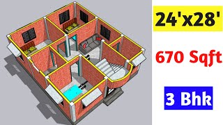 24 x 28 house plans || 24 x 28 house design || 24 x 28 house floor plans