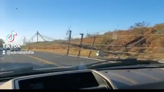 Giant Utility Poles in Road out of Lahaina the day of the fire.