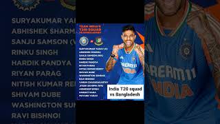 India T20 squad for Bangladesh