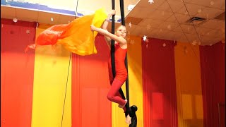 Kids Aerial Silks Routine with Fire Fan to House on Fire #aerialsilks #aerialsilkstricks