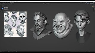 3 heads Blender 3D sculpting in around 1 hour