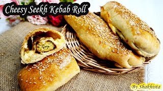 Masala Bread Roll with Chicken Seekh Kebab | Chicken Kebab Rolls | Meat stuffed Bread with Cheese