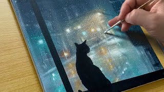 How to Draw a Rainy Window / Acrylic Painting for Beginners