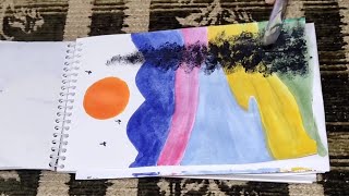 Easy Landscape Boho painting for beginners | Boho painting tutorial by using only 1 brush