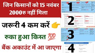 जिन किसानों को 15 नवंबर को 2000रु नहीं मिला जल्दी करें ये 4 कम 💯 मिलेगा पैसा #pmkisanpaymantnotrecei