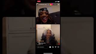 Glorilla and Cardi B taking a shot Instagram Live