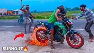 Fire Burnout & Stunning on Yamaha MT 15 🔥 How to do Burnout