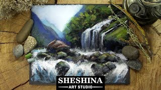 How to draw a Waterfall with soft pastels 🎨 REAL-TIME