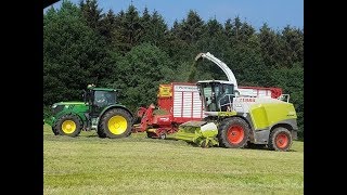 Zeitraffer Gras Häckseln, Class Jaguar 950 + Fendt 936, 724 Johne Deere 6215R