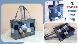 Let's see 3 ideas denim open wide tote bag for christmas gifts , how to sew denim open wide tote bag