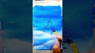 blue night with snowfall painting tutorial for beginners । acrylic step by step  night sky painting