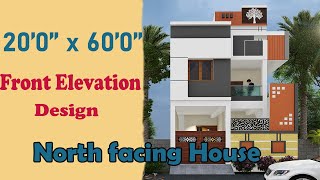 60'0'' x 20'0'' feet North Facing House front Elevation Design /1099.00SQFT / Walkthrough animation