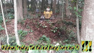 Bulldozer pushing the soil and stump with leaves into pit ! complete ! dumptruck mitsubishi working