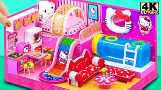 Make Helo Kitty House with Pink Bedroom, Recycle Pool, Rainbow Slide for Two ❤️ DIY Miniature House