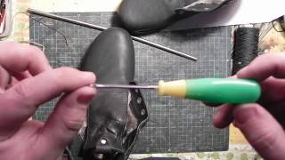 Технология прошивки кожи крючком с ушком. The technology of sewing shoes with a hook