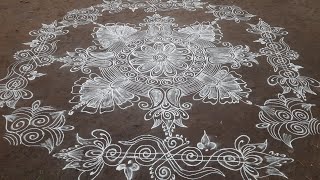 new lotus kolam with  simple lotus side border design//daily muggulu