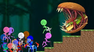 Stickman vs Monster Burger - Stickman party - Algicosathlon - Algodoo Stickman Survival Marble Race