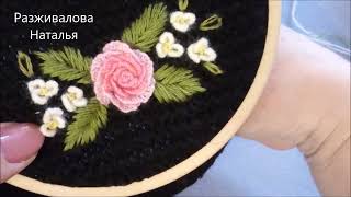 Бразильская вышивка на шарфике. Часть 2. Листья. Цветочки. Brazilian embroidery on a scarf. Part 2.