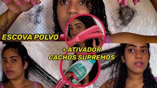 TESTEI A *ESCOVA POLVO* NO MEU CABELO CACHEADO - USEI O ATIVADOR DA HAIR FLY