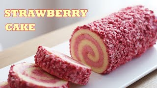 Клубничный рулет 🍓 / Ванильный бисквит Castella / Клубничный крем / Миндальный хруст