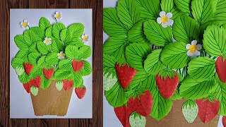 How to Make Application Art || Membuat Karya Seni Aplikasi Buah Stroberi || Paper Strawberry Plant