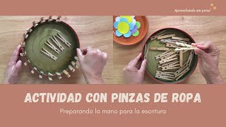 Actividad con pinzas de ropa. Preparando la mano para la escritura.