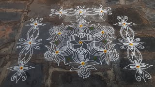 5*3dots beautiful lotus kolam with side border design //Friday lotus mugglu