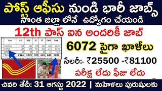 6072 Vacancies | New Post Office Recruitment 2022 Telugu | Post Office Jobs 2022 |