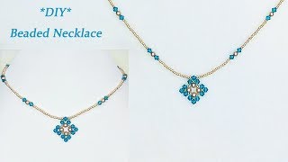 DIY Beaded Vintage Necklace and Pendant with Crystal Bicones, Golden Pearls 手工串珠项链吊坠