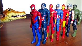 Marvel Toys Action Figures Collection Spiderman Iron Man Thor Hulk VS Crocodile Toy!