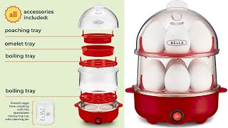 Double Cooker/14 Large Boiled Eggs, Poaching and Omelete Tray Included, Stack, Red