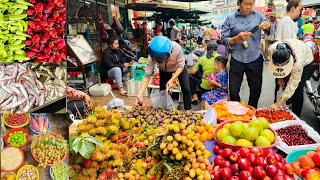 Plenty of Fresh Food in Cambodian Fish Market- Fruits, Vegetables, Dessert, Chicken, beef, Snacks