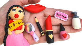 DIY How To Make Polymer Clay Miniature Barbie Makeup Set With Eyeshadow, Lipstick & Nail Polish