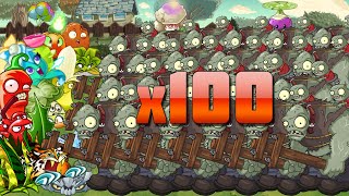 Спам зомби от PvZ Дичи или какие растения на 200 уровне мастера одолеют 100 Гаргантюа на 5 дорожках?