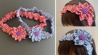 🌸🌸🌸How to make Flower Elastic Headband Sewing Tutorial. DIY Fabric Flower. Cute Baby Hairband