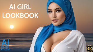 4K AI Art Lookbook Video of Arabian AI Girl ｜ Sensual Magnetism of a Voluptuous Girl in Hijab