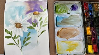 Watercolor Journal Day 95 (White Daisies)