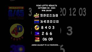 LOTTO RESULTS TODAY 9PM DRAW OCTOBER 02, 2024 #shorts