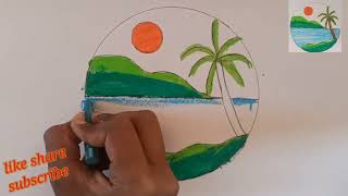 Beautiful landscape drawing  || Easy painting circle 🎨⭕🎨 || how to draw a beautiful landscape