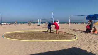 Hugo Cuadros (rojo) vs Izan Zanón (azul). Sambo Playa. Campeonato Comunidad Valenciana 2024 (5)