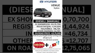 HYUNDAI VENUE S PLUS DIESEL MANUAL ON ROAD PRICE