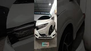 BEFORE AND AFTER. Perbaikan mobil Honda HRV warna putih di Bengkel cat  Dinarti Putro