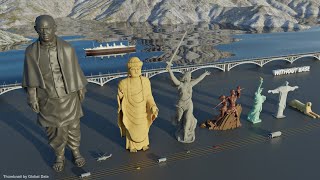 Tallest Statue Without Base Size Comparison (60+ statues) | 3d Animation Comparison