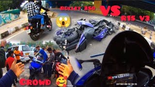 Race bullet 350 Vs R15 V3 ground 😱🥰 accident 🤯#nitinvlogsr15v3 #motovlog